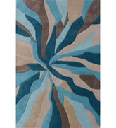 Blue and beige swirl abstract hand-tufted wool rug.